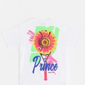 Prince White Tee shirt with Neon Sunflower tennis racket Graphic men’s large NWT